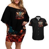 Fairy Skull Couples Matching Off Shoulder Short Dress and Hawaiian Shirt Hello Darkness My Old Friend - Wonder Print Shop