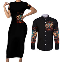 Fairy Skull Couples Matching Short Sleeve Bodycon Dress and Long Sleeve Button Shirt Hello Darkness My Old Friend - Wonder Print Shop