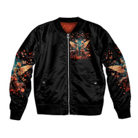 Fairy Skull Sleeve Zip Bomber Jacket Hello Darkness My Old Friend - Wonder Print Shop
