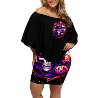 Witch Skull Family Matching Off Shoulder Short Dress and Hawaiian Shirt Don't Try To Figure Me Out - Wonder Print Shop