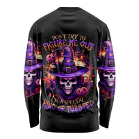 Witch Skull Long Sleeve Shirt Don't Try To Figure Me Out - Wonder Print Shop