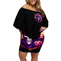 Witch Skull Off Shoulder Short Dress Don't Try To Figure Me Out - Wonder Print Shop