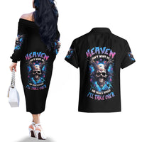 Wings Skull Couples Matching Off The Shoulder Long Sleeve Dress and Hawaiian Shirt Heaven Don't Want Me Hell Afraid I Take Over - Wonder Print Shop