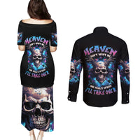 Wings Skull Couples Matching Puletasi Dress and Long Sleeve Button Shirt Heaven Don't Want Me Hell Afraid I Take Over - Wonder Print Shop