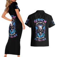 Wings Skull Couples Matching Short Sleeve Bodycon Dress and Hawaiian Shirt Heaven Don't Want Me Hell Afraid I Take Over - Wonder Print Shop