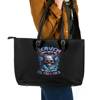 Wings Skull Leather Tote Bag Heaven Don't Want Me Hell Afraid I Take Over - Wonder Print Shop
