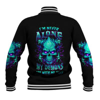 Flame Skull Baseball Jacket I'm Never Alone My Demons With Me 24/7 - Wonder Print Shop