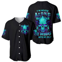 Flame Skull Baseball Jersey I'm Never Alone My Demons With Me 24/7 - Wonder Print Shop