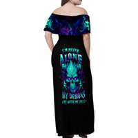 Flame Skull Family Matching Off Shoulder Maxi Dress and Hawaiian Shirt I'm Never Alone My Demons With Me 24/7 - Wonder Print Shop