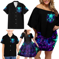 Flame Skull Family Matching Off Shoulder Short Dress and Hawaiian Shirt I'm Never Alone My Demons With Me 24/7 - Wonder Print Shop