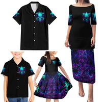Flame Skull Family Matching Puletasi Dress and Hawaiian Shirt I'm Never Alone My Demons With Me 24/7 - Wonder Print Shop