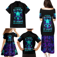 Flame Skull Family Matching Puletasi Dress and Hawaiian Shirt I'm Never Alone My Demons With Me 24/7 - Wonder Print Shop