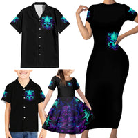 Flame Skull Family Matching Short Sleeve Bodycon Dress and Hawaiian Shirt I'm Never Alone My Demons With Me 24/7 - Wonder Print Shop