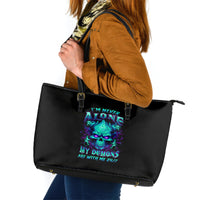 Flame Skull Leather Tote Bag I'm Never Alone My Demons With Me 24/7 - Wonder Print Shop