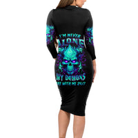 Flame Skull Long Sleeve Bodycon Dress I'm Never Alone My Demons With Me 24/7 - Wonder Print Shop