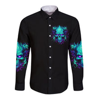 Flame Skull Long Sleeve Button Shirt I'm Never Alone My Demons With Me 24/7 - Wonder Print Shop