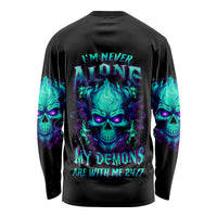 Flame Skull Long Sleeve Shirt I'm Never Alone My Demons With Me 24/7 - Wonder Print Shop