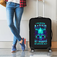 Flame Skull Luggage Cover I'm Never Alone My Demons With Me 24/7 - Wonder Print Shop