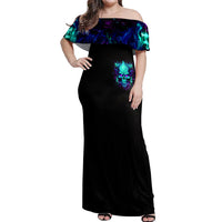 Flame Skull Off Shoulder Maxi Dress I'm Never Alone My Demons With Me 24/7 - Wonder Print Shop