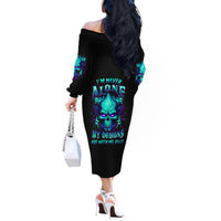 Flame Skull Off The Shoulder Long Sleeve Dress I'm Never Alone My Demons With Me 24/7 - Wonder Print Shop