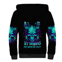 Flame Skull Sherpa Hoodie I'm Never Alone My Demons With Me 24/7 - Wonder Print Shop