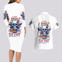 Bat Skull Couples Matching Long Sleeve Bodycon Dress and Hawaiian Shirt I Talk I Smile But Be Carefull When I Silent - Wonder Print Shop