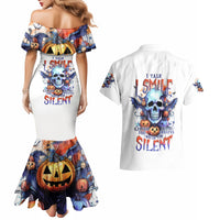 Bat Skull Couples Matching Mermaid Dress and Hawaiian Shirt I Talk I Smile But Be Carefull When I Silent - Wonder Print Shop