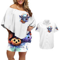 Bat Skull Couples Matching Off Shoulder Short Dress and Hawaiian Shirt I Talk I Smile But Be Carefull When I Silent - Wonder Print Shop
