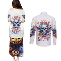 Bat Skull Couples Matching Puletasi Dress and Long Sleeve Button Shirt I Talk I Smile But Be Carefull When I Silent - Wonder Print Shop