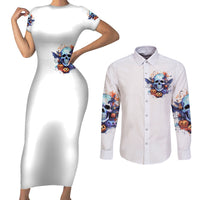 Bat Skull Couples Matching Short Sleeve Bodycon Dress and Long Sleeve Button Shirt I Talk I Smile But Be Carefull When I Silent - Wonder Print Shop