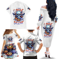 Bat Skull Family Matching Off Shoulder Long Sleeve Dress and Hawaiian Shirt I Talk I Smile But Be Carefull When I Silent - Wonder Print Shop