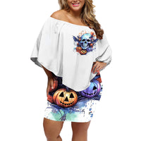 Bat Skull Family Matching Off Shoulder Short Dress and Hawaiian Shirt I Talk I Smile But Be Carefull When I Silent - Wonder Print Shop