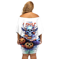 Bat Skull Family Matching Off Shoulder Short Dress and Hawaiian Shirt I Talk I Smile But Be Carefull When I Silent - Wonder Print Shop