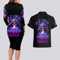 Witch Skull Couples Matching Long Sleeve Bodycon Dress and Hawaiian Shirt I'm A Grumpy Old Witch - Wonder Print Shop
