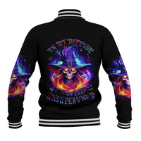 Fire Witch Skull Baseball Jacket In My Defense The Moon Was Full And I Was Left Unsupervided - Wonder Print Shop