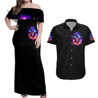 Fire Witch Skull Couples Matching Off Shoulder Maxi Dress and Hawaiian Shirt In My Defense The Moon Was Full And I Was Left Unsupervided - Wonder Print Shop