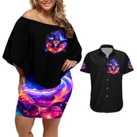 Fire Witch Skull Couples Matching Off Shoulder Short Dress and Hawaiian Shirt In My Defense The Moon Was Full And I Was Left Unsupervided - Wonder Print Shop