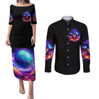 Fire Witch Skull Couples Matching Puletasi Dress and Long Sleeve Button Shirt In My Defense The Moon Was Full And I Was Left Unsupervided - Wonder Print Shop