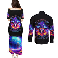 Fire Witch Skull Couples Matching Puletasi Dress and Long Sleeve Button Shirt In My Defense The Moon Was Full And I Was Left Unsupervided - Wonder Print Shop