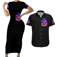 Fire Witch Skull Couples Matching Short Sleeve Bodycon Dress and Hawaiian Shirt In My Defense The Moon Was Full And I Was Left Unsupervided - Wonder Print Shop