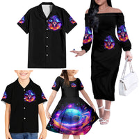 Fire Witch Skull Family Matching Off Shoulder Long Sleeve Dress and Hawaiian Shirt In My Defense The Moon Was Full And I Was Left Unsupervided - Wonder Print Shop