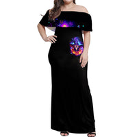 Fire Witch Skull Off Shoulder Maxi Dress In My Defense The Moon Was Full And I Was Left Unsupervided - Wonder Print Shop