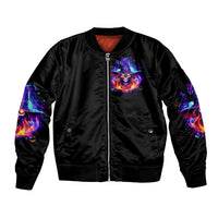 Fire Witch Skull Sleeve Zip Bomber Jacket In My Defense The Moon Was Full And I Was Left Unsupervided - Wonder Print Shop