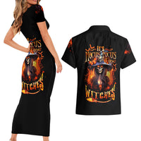 Witch Skull Couples Matching Short Sleeve Bodycon Dress and Hawaiian Shirt It's Hocus Pocus Time Witches - Wonder Print Shop