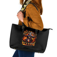 Witch Skull Leather Tote Bag It's Hocus Pocus Time Witches - Wonder Print Shop