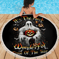 Ghost Halloween Beach Blanket It's The Most Wonderfull Time Of The Year - Wonder Print Shop