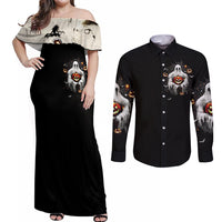 Ghost Halloween Couples Matching Off Shoulder Maxi Dress and Long Sleeve Button Shirt It's The Most Wonderfull Time Of The Year - Wonder Print Shop