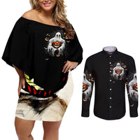 Ghost Halloween Couples Matching Off Shoulder Short Dress and Long Sleeve Button Shirt It's The Most Wonderfull Time Of The Year - Wonder Print Shop