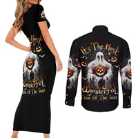 Ghost Halloween Couples Matching Short Sleeve Bodycon Dress and Long Sleeve Button Shirt It's The Most Wonderfull Time Of The Year - Wonder Print Shop