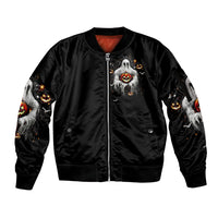 Ghost Halloween Sleeve Zip Bomber Jacket It's The Most Wonderfull Time Of The Year - Wonder Print Shop